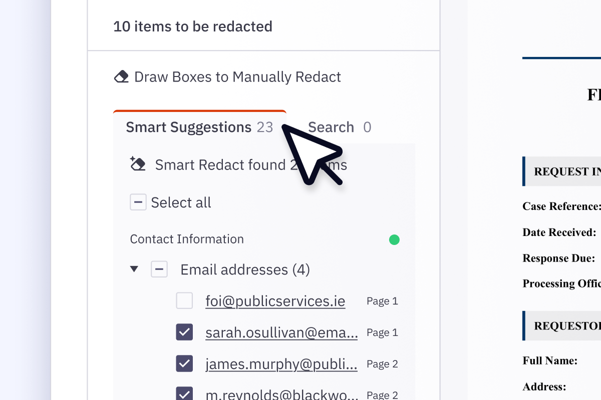 Screenshot Kaart-Smart Redact-Suggesties